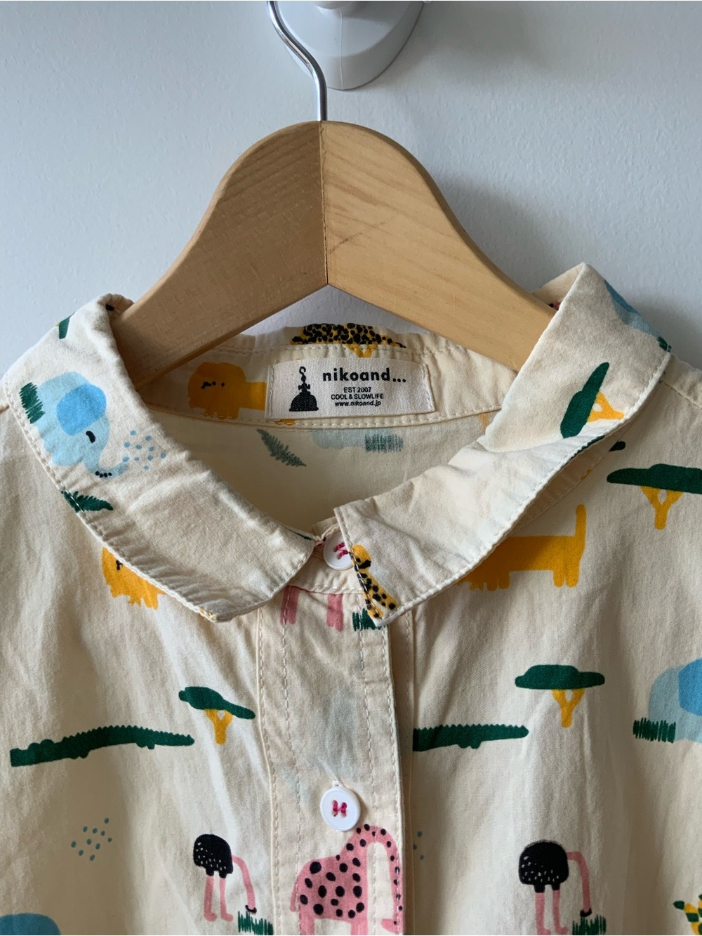 niko and… Japanese Cream Button-Down Shirt with Colorful Animal Print